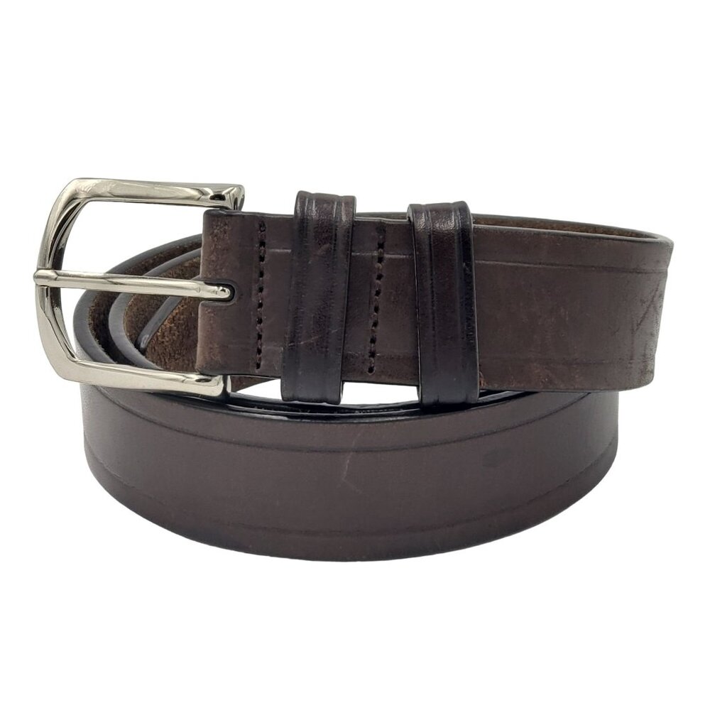 Vintage Cole Haan Dress Belt Brown Men's Size 36 Inch Leather Solid Brass Buckle - Picture 1 of 12